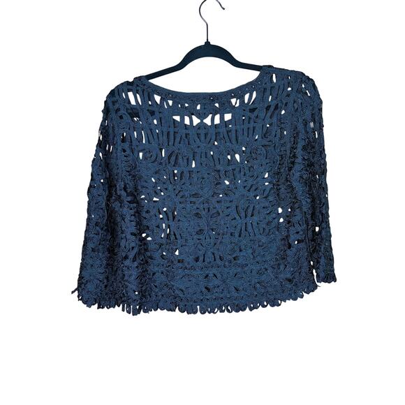 Forever 21 Women’s Crop Lace Top Black Size S Sheer Dressy Night Out EUC - Picture 2 of 6